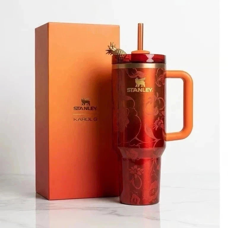 Stanley KAROL G tumbler, Stanley x KAROL G 40 oz, Stanley 40 oz Quencher, Quencher H2.0 tumbler, Stanley FlowState tumbler, KAROL G tumbler, 40 oz Stanley tumbler, large insulated tumbler, Stanley travel tumbler